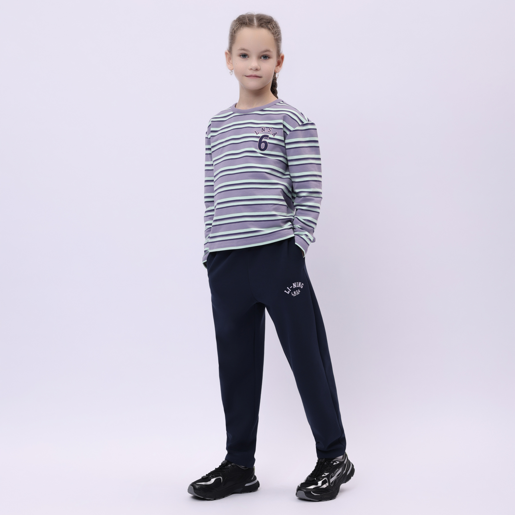 YWDU280-2 Lifestyle Crew Neck Sweatshirt Turbidity Purple Stripes